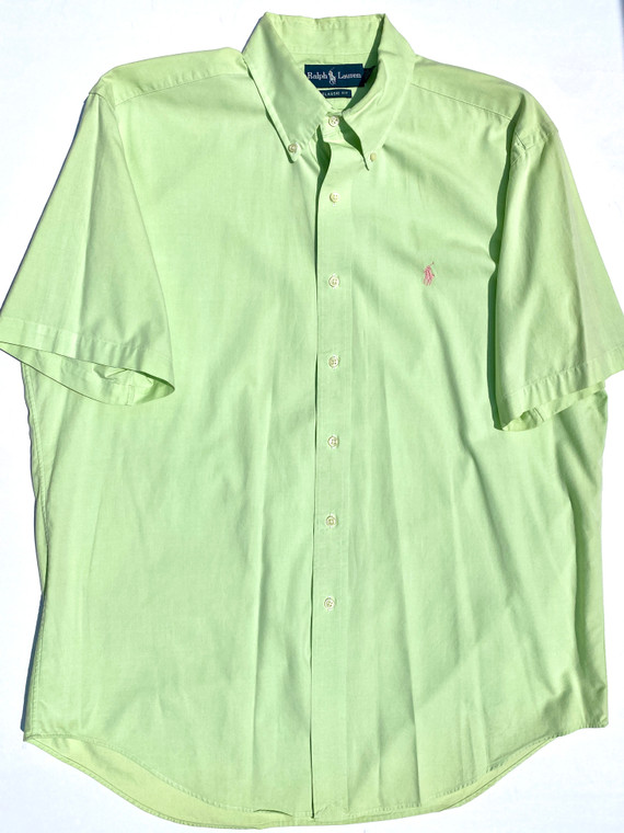 RALPH LAUREN 90'S SHORT SLEEVE POLO BUTTON UP CASUAL SHIRT (STYLE CLASSIC FIT | LIME GREEN)