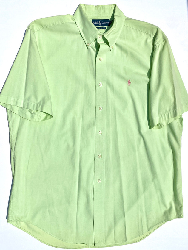 VINTAGE 90S RALPH LAUREN POLO BUTTON UP  (STYLE CLASSIC FIT | LIME GREEN) - L