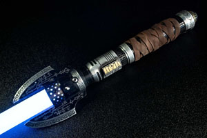 Renegade Lightsaber with a God of War Leviathan Axe Themed Etch and Leather Wrap.