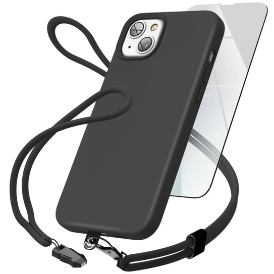 Encased Silicone Case for iPhone 14 Plus with Neck and Wrist Strap - Black