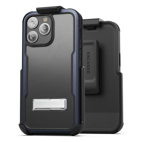 Encased Exos Armora Case iPhone 14 Pro Max with Belt Clip Holster - Blue