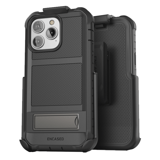Encased Falcon Shield Case iPhone 14 Pro Max with Belt Clip Holster - Black