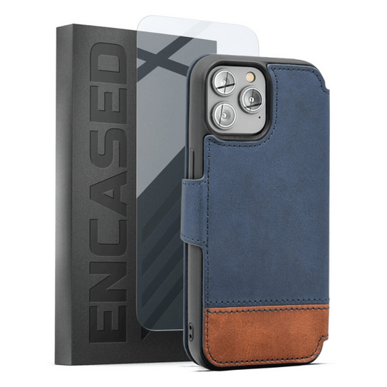 Encased Leather Folio Wallet Case with Screen Protector iPhone 14 Pro Max - Brown