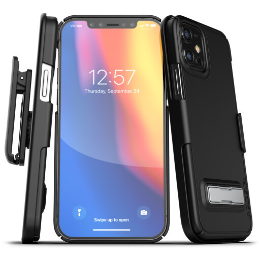 Encased Slimline Case iPhone 12 Mini with Belt Clip Holster - Black