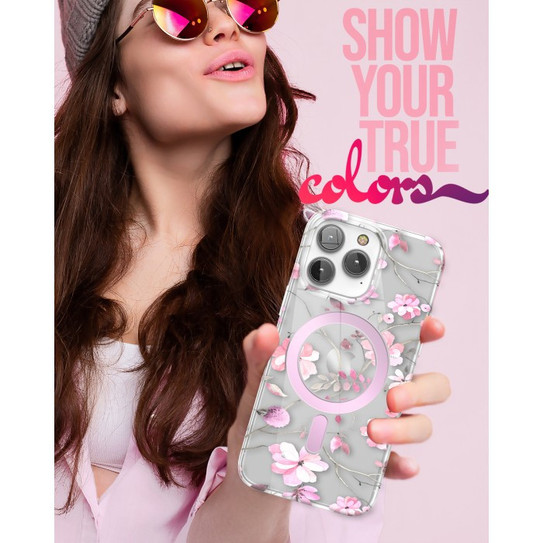 Encased Lexion MagSafe Case with Screen Protector iPhone 14 Pro Max - Pink Flowers