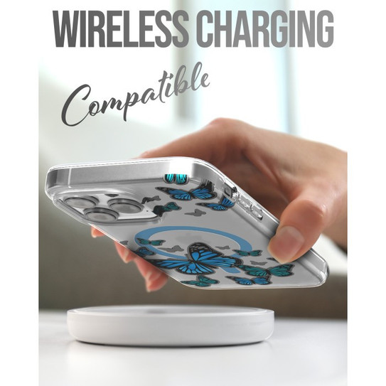 Encased Lexion MagSafe Case with Screen Protector iPhone 14 Pro - Silver Blue Butterfly