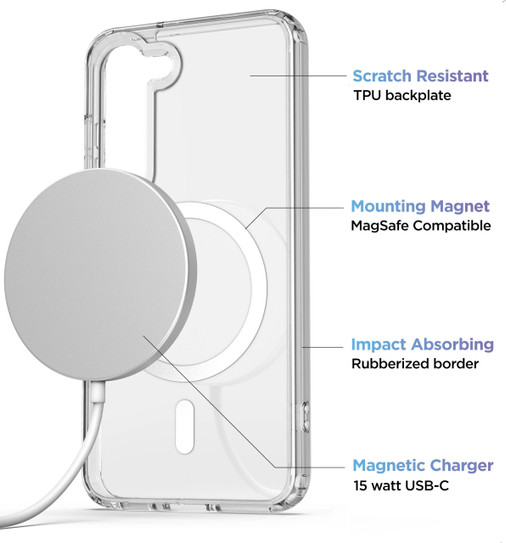 Encased Clear MagSafe Case Samsung Galaxy S23 with Portable MagSafe Charger - Clear