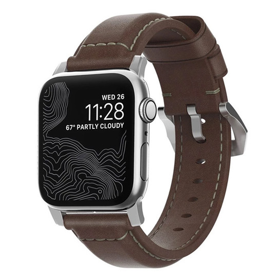 Nomad Traditional Strap Apple Watch 42/44/45/Ultra 49mm - Rustic Brown (Silver Hardware)