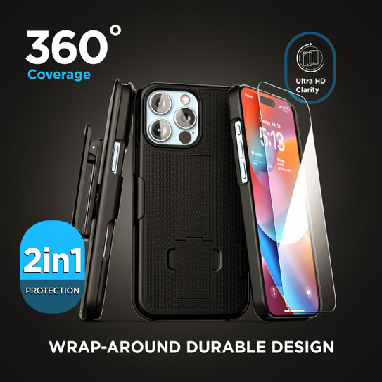 Encased Duraclip Case iPhone 16 Pro Max with Tempered Glass - Black