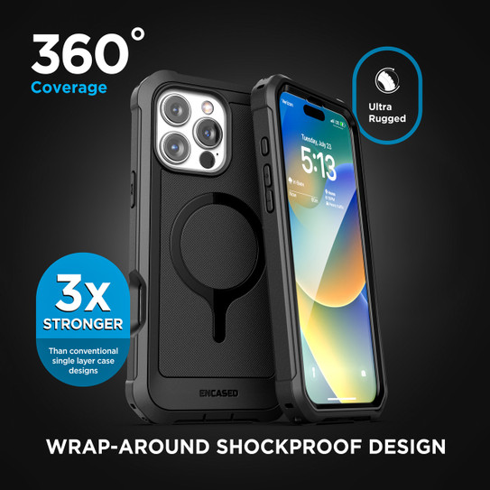 Encased Falcon Shield Case iPhone 16 Pro Max with Belt Clip Holster - Black