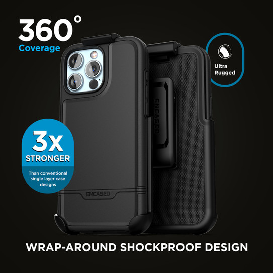 Encased Rebel MagSafe Case iPhone 16 Pro with Belt Clip Holster - Black