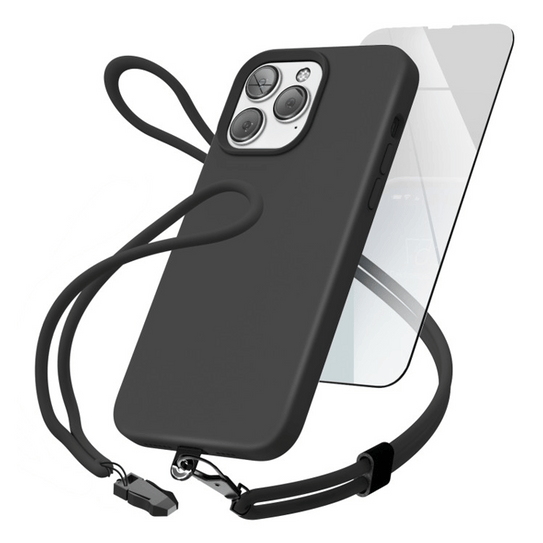 Encased Silicone Case iPhone 14 Pro Max with Neck and Wrist Strap - Black