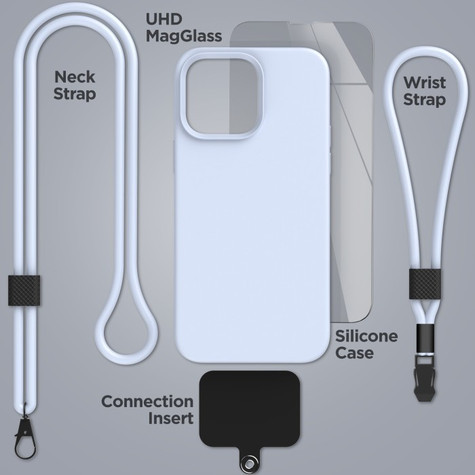 Encased Silicone Case iPhone 14 Pro with Neck and Wrist Strap - Lavender