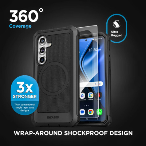 Encased Falcon Case Samsung Galaxy S25 with Belt Clip Holster - Black