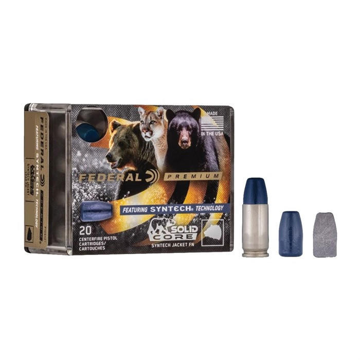 Federal P45SHC1 Premium 45ACP+P 240gr Solid Core Synthetic Flat Nose 20 Per Box/10 Case Centerfire, Handgun Ammunition