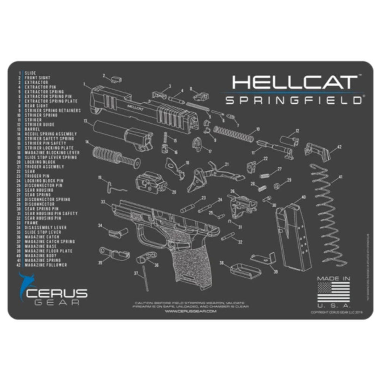 Springfield Hellcat Schematic Handgun Mat - Charcoal Gray/cerus