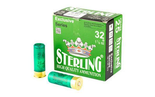 Sterling, Exclusive Series, 12 Gauge 2.75", #4, 1 1/8 oz, Shot Shell, 25 Round Box Sterling, Exclusive Series, 12 Gauge 2.75", #4, 1 1/8 oz, Shot Shell, 25 Round Box