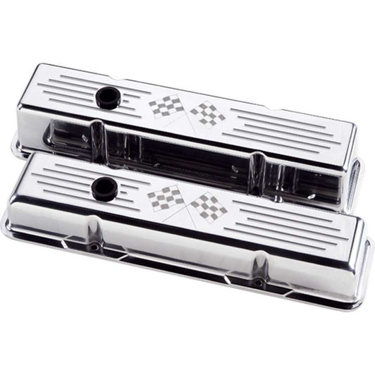 BILLET SPECIALTIES Polished SBC Tall V/C Checkered Flag 