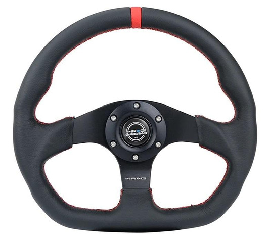 NRG INNOVATION Steering Wheel 320mm Flt Bottom Blk Leather w/Red 