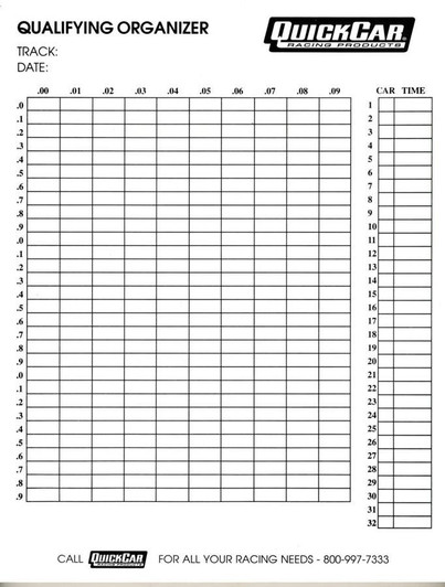 QUICKCAR RACING PRODUCTS Qualifying Organizer Sheets (50pk) 