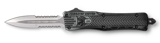COBRA TEC KNIVES LLC CobraTec Knives SSWCTK1SDAG2SS CTK-1  2.75" OTF Part Serrated D2 Steel Blade/Stonewashed Aluminum Handle Features Glass Breaker Includes Pocket Clip 