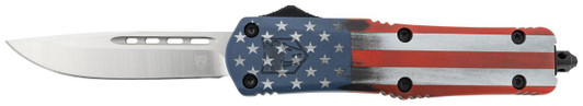 COBRA TEC KNIVES LLC CobraTec Knives MCUSAFS3DNS FS-3 American Flag Medium 3" OTF Drop Point Plain Satin D2 Steel Blade, 5" US Flag Aluminum Cerakoted Handle 