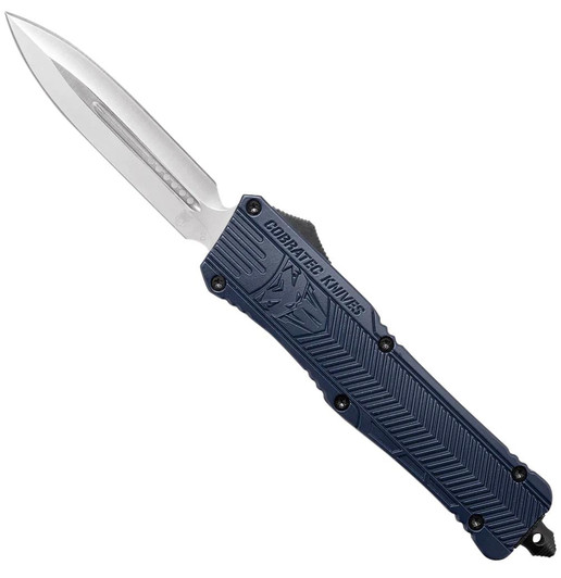 COBRA TEC KNIVES LLC CobraTec Knives LNYCTK1DAGNS CTK-1  Large 3.75" OTF Dagger Plain D2 Steel Blade/NYPD Blue Aluminum Handle Features Glass Breaker Includes Pocket Clip 