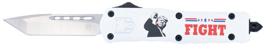 COBRA TEC KNIVES LLC CobraTec Knives MTRP24FTTNS FS-3 Trump 2024 OTF Tanto Plain D2 Steel Blade White Trump Fight 2024 Aluminum Cerakoted Handle 