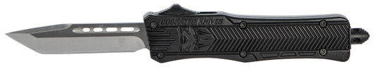 COBRA TEC KNIVES LLC CobraTec Knives SBCTK1STNS CTK-1  Small 2.75" OTF Tanto Plain Black D2 Steel Blade/Black Aluminum Handle Features Glass Breaker Includes Pocket Clip 