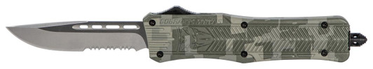 COBRA TEC KNIVES LLC CobraTec Knives MADCCTK1MDS CTK-1  Medium 3" OTF Part Serrated D2 Steel Blade Army DigiCamo Aluminum Handle Features Glass Breaker Includes Pocket Clip 