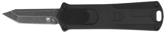 COBRA TEC KNIVES LLC CobraTec Knives CALI952BLKTNS 952 *CA Compliant 1.75" OTF Tanto Plain Stonewashed D2 Steel Blade, 3" Black Anodized Aluminum Handle 