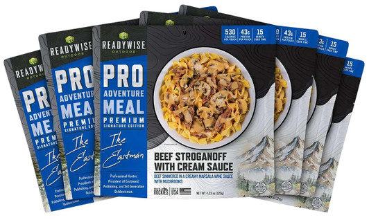  ReadyWise RW05197 Outdoor Food Kit Beef Stroganoff with Mushroom Cream 2 Servings Per Pouch, 6 Per Case 