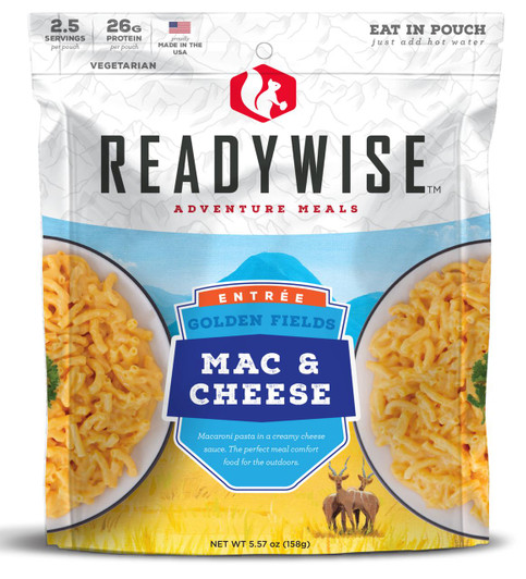  ReadyWise RW05009 Outdoor Food Kit Golden Fields Mac and Cheese 2.5 Servings In A Resealable Pouch, 6 Per Case 
