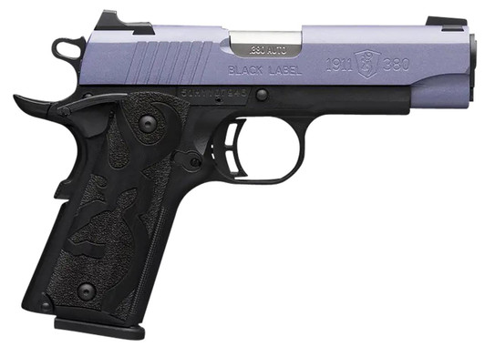  Browning 051986492 1911-380 Black Label Compact Frame 380 ACP 8+1, 3.63" Matte Stainless Steel Barrel, Crushed Orchid Cerakote Serrated Stainless Steel Slide, Matte Black Polymer Frame w/Beavertail 