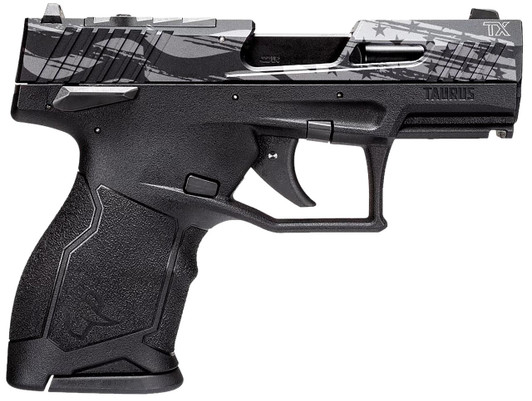  Taurus 1TX22131US5 TX22C T.O.R.O. Compact Frame 22 LR 13+1 3.60" Matte Black Threaded Barrel, Engraved Distressed USA Flag Optic Ready/Serrated Slide, Black Polymer Frame 