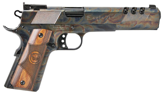 OAKS WHOLESALE DIST/IVER Iver Johnson Arms EAGLEXL10CC Eagle XL Full Size Frame 10mm Auto 8+1 6" Black Ported Barrel, Color Case Hardened Serrated Steel Slide & Frame w/Beavertail, Diamondwood Walnut w/Integrated Logo Grip 