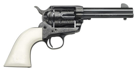 Taylors and Company Taylors & Company 200059 1873 Cattleman Outlaw Legacy 357 Mag Caliber with 4.75" Barrel, 6rd Capacity Cylinder, Overall Blued Engraved Finish Steel & Ivory Synthetic Grip 