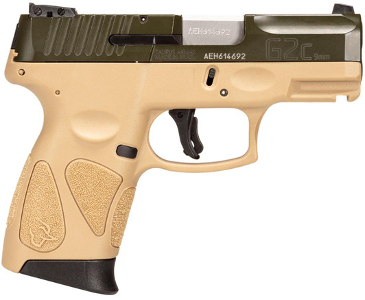  Taurus 1G2C93B12T G2C  Compact 9mm Luger 12+1 3.26" Moss Green Cerakote Serrated Slide, Coyote Tan w/Black Controls Polymer Frame w/Picatinny Rail 