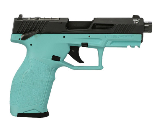  Taurus 1-2TX22P141C TX22 T.O.R.O. 22 LR 22+1 4.60" Matte Black Threaded Barrel, Black Hard Coat Anodized Optic Ready/Serrated Slide, Cyan Polymer Frame w/Picatinny Rail, Textured Grip 