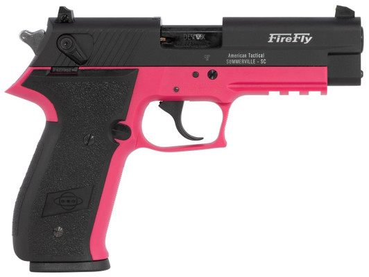 GSG German Sports Guns GSG GERG2210FFP FireFly  22 LR 10+1 4" Black Serrated Slide, Pink Zinc Alloy w/Accessory Rail Frame, Black Polymer Grip 