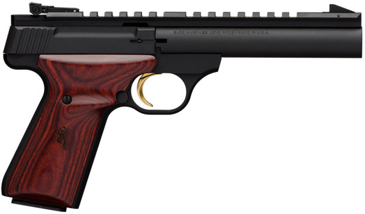  Browning 051528490 Buck Mark Field Target 22 LR 10+1 5.50" Matte Blued Heavy Bull Barrel, Matte Black Serrated w/Picatinny Rail Slide & Aluminum Frame w/Laminate Cocobolo Target Grip 