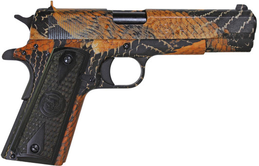 OAKS WHOLESALE DIST/IVER Iver Johnson Arms 1911A1BOA 1911 A1 BOA 45 ACP 8+1 5" Black Steel Barrel, BOA Snakeskin Steel Serrated Slide, BOA Snakeskin Steel Frame w/Beavertail, Black Dymondwood Snakeskin Grip 
