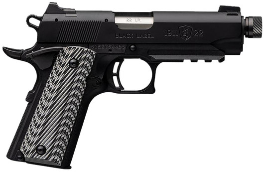  Browning 051821490 1911-22 Black Label Compact SR 22 LR 10+1 4.25" 3.50" Threaded Barrel, Matte Black Serrated Steel Slide & Polymer Frame w/Picatinny Rail & Beavertail, Black/Gray Textured G10 Grips 
