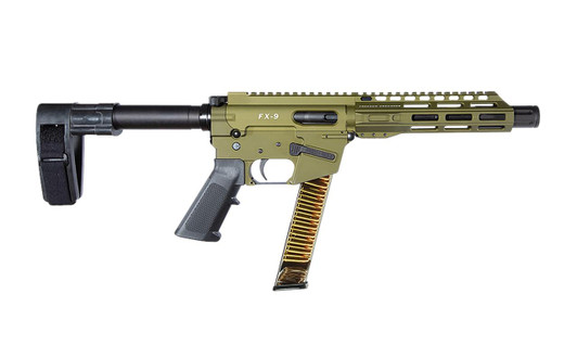 Freedom Ordnance FREEDOM ORDNANCE FX9P8SBM-ODG FX9  9mm Luger 32+1 8" Black Nitride Barrel, M-LOK Handguard, OD Green Aluminum Receiver w/Picatinny Rail, OD Green Polymer SB Mini Brace, Black AR15 Grip 