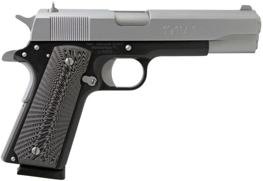 OAKS WHOLESALE DIST/IVER Iver Johnson Arms 1911A1TT 1911 A1  Full Size Frame 45 ACP 8+1 5" Stainless Steel Barrel, Silver Cerakote Serrated Stainless Steel Slide, Black Steel Frame w/Beavertail, Black/Gray G10 Grip 