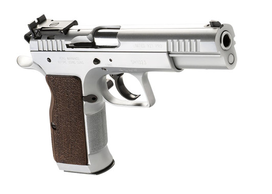  Tanfoglio IFG TF-LIMPRO-38 Defiant Limited Pro 38 Super Caliber with 4.80" Barrel, 17+1 Capacity, Overall Hard Chrome Finish Steel, Beavertail Frame, Serrated Slide & Brown Polymer Grip 