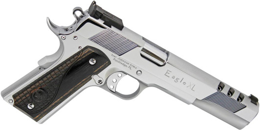 OAKS WHOLESALE DIST/IVER Iver Johnson Arms EAGLEXLC45 Eagle XL Deluxe 45 ACP 6" Steel Ported Barrel/ Bright Polish Chrome Serrated w/Ports Slide & Steel Frame w/Beavertail Diamondwood Walnut w/Integrated Logo Grips Right Hand 