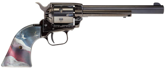  Heritage Mfg RR22B6US02 Rough Rider  22 LR 6 Shot, 6.50" Black Oxide Steel Barrel, Black Oxide Zinc Alloy Frame, Black Oxide Cylinder, Black US Flag Grip, Exposed Hammer 