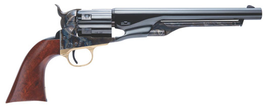  Cimarron CA041 1860 Army .44 Cal 6 Shot, 8" Blued Round Steel Barrel, Blued Engraved/Fluted Cylinder, Color Case Hardened Steel Frame, Smooth Walnut Grip, Exposed Hammer 