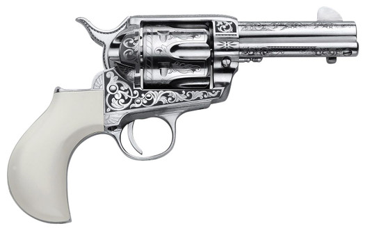  Cimarron PP346HUCKENG Huckleberry  45 Colt (LC) 6 Shot, 3.50" Nickel Engraved Barrel, Cylinder & Frame, Poly-Ivory w/"Huckleberry" Engraved On The Backstrap Grip 